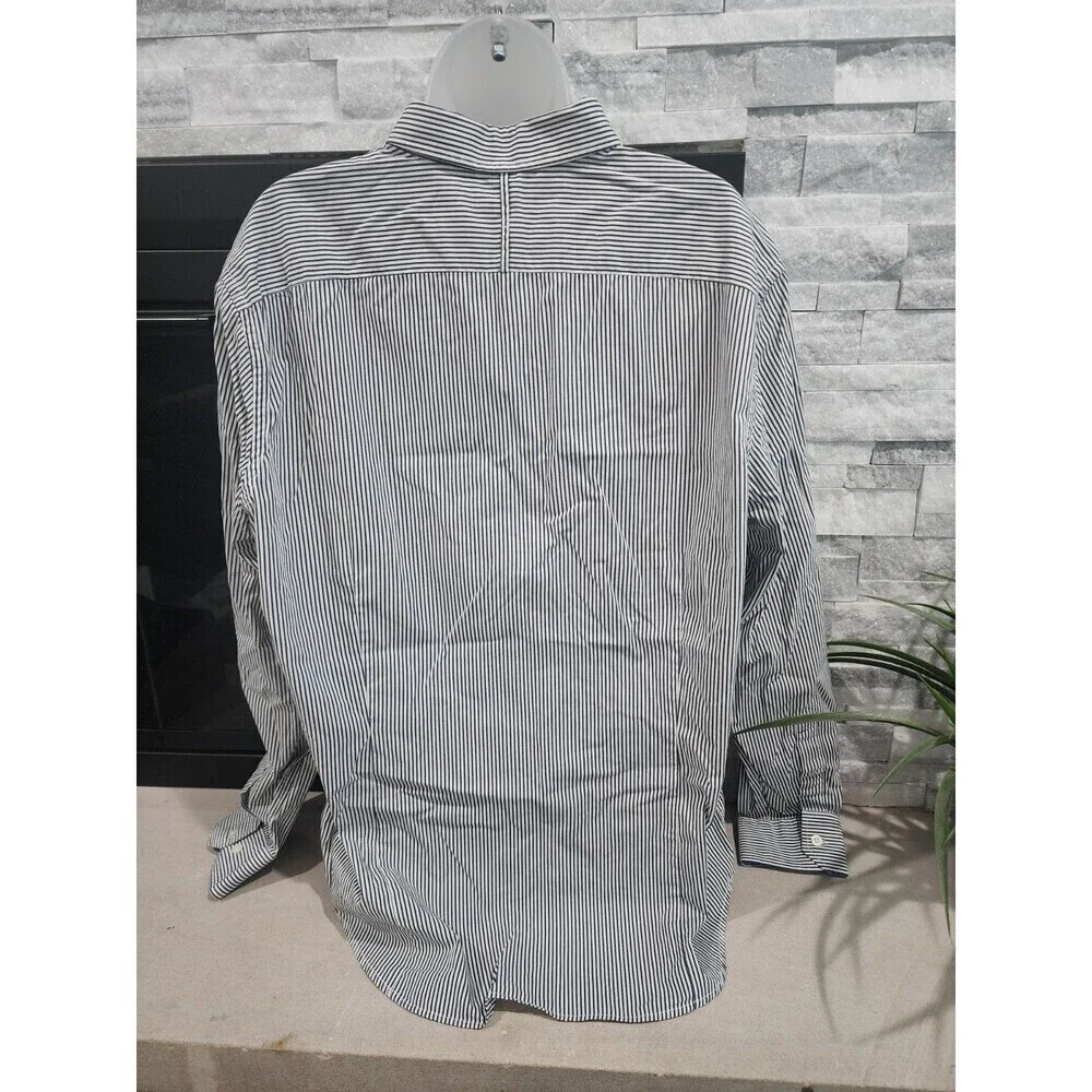 BANANA REPUBLIC Soft Wash Tailored Slim Fit Blue/White BUTTON-UP Shirt XL
